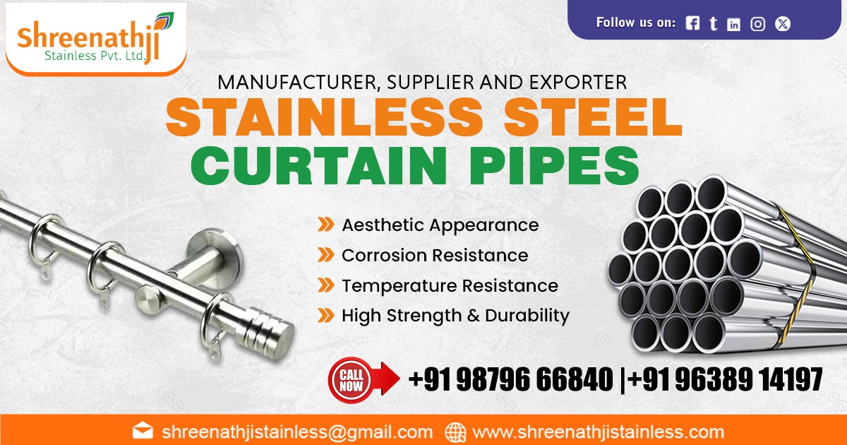 Premium Stainless Steel Curtain Pipes Manufacturer and Supplier offering durable and stylish curtain rods