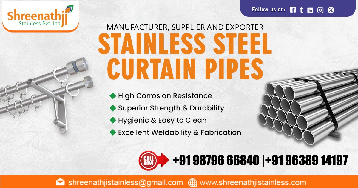 Industrial Stainless Steel Curtain Pipes Supplier in Delhi providing durable SS pipes